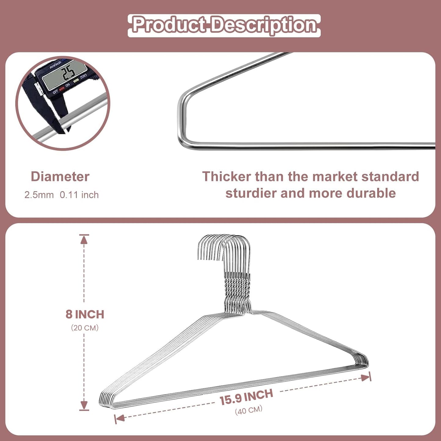 Jiang&Rong 100 Pack Metal Wire Hangers,Metal Coat Hangers (Silver)
