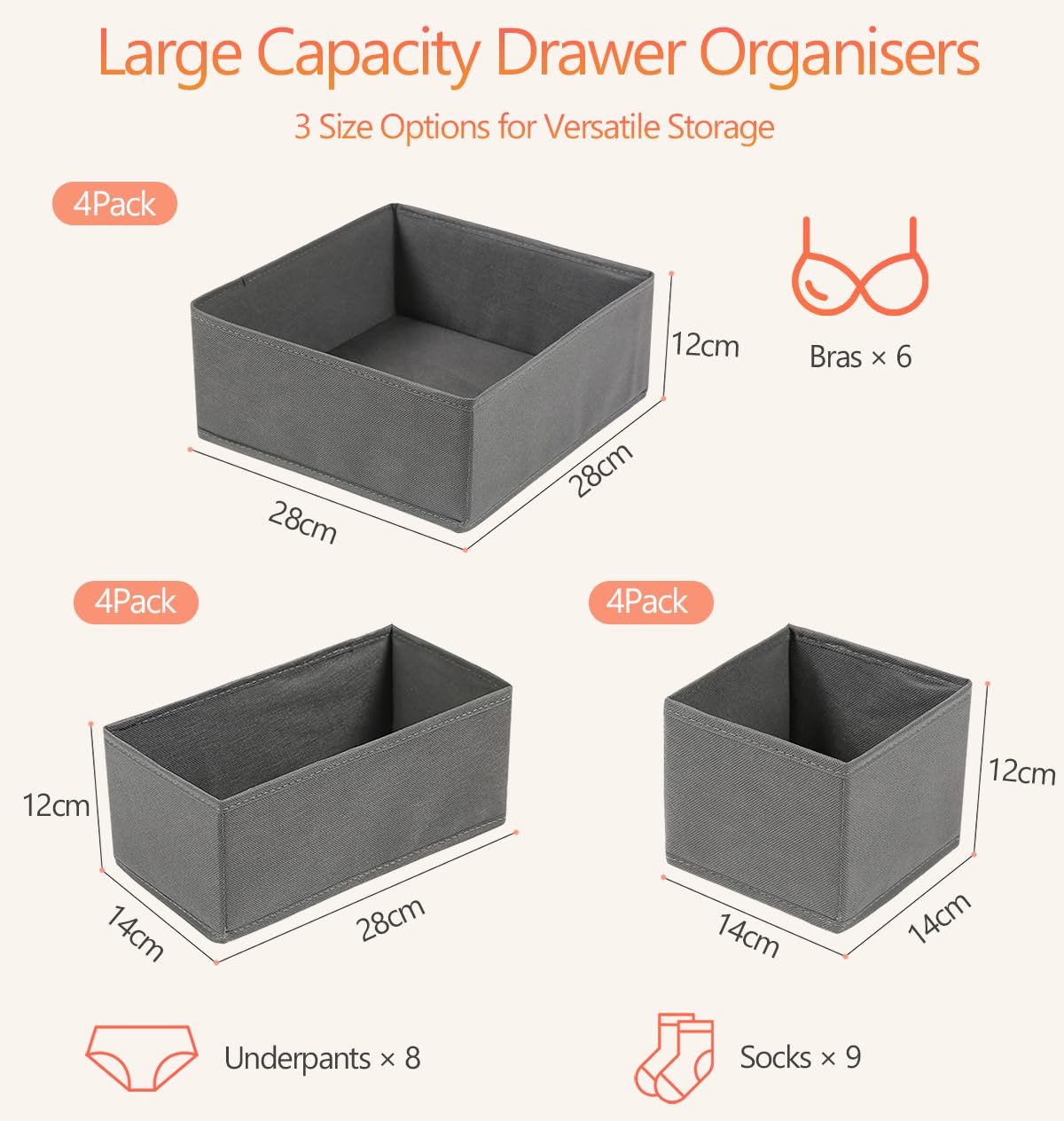 xianxikaitech 12 Pack Drawer Organisers, Foldable Drawer Dividers for Wardrobe Storage Organiser, Fabric Storage Box for Bras, Socks, Underwear,Ties