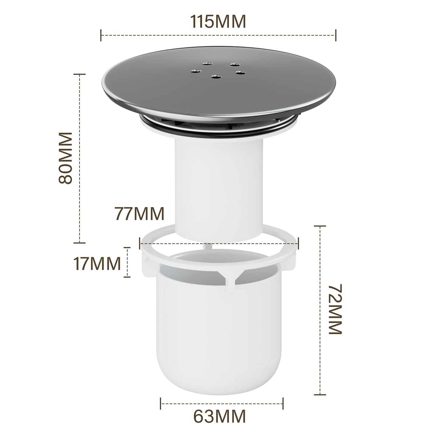 HNNHOME Shower Drain Cover Replacement, Chrome Shower Trap Cover, Removable Top Fitting Cap Parts, 90mm/115mm Shower Plughole Cover