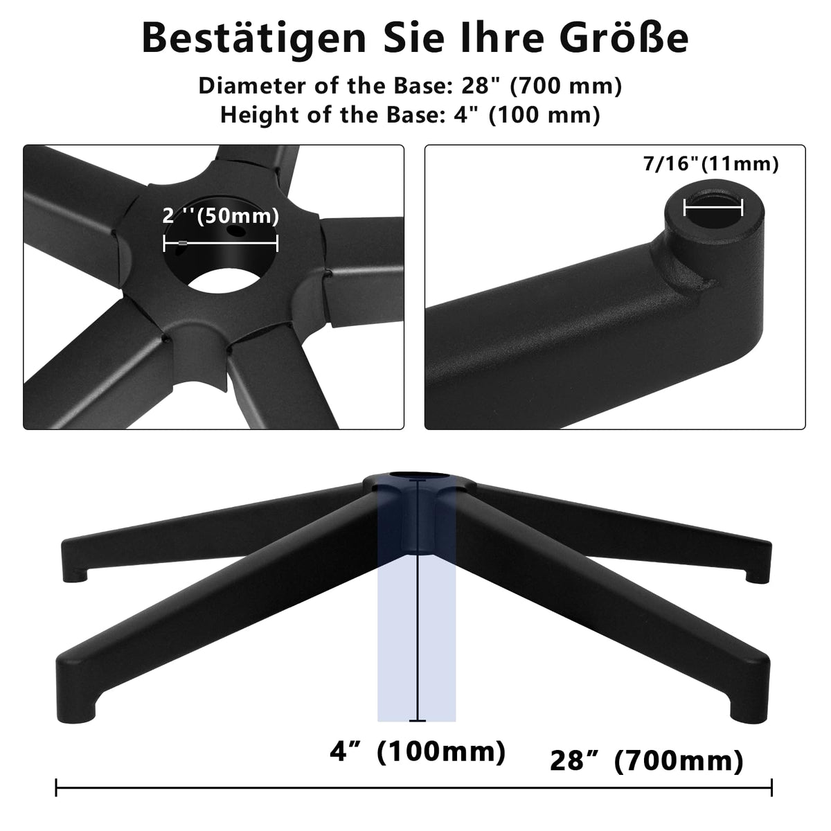 Baasha office chair base, office chair base replacement, black base, swivel chair base, chair base ，suitable for 11mm x 22mm castors