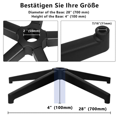 Baasha office chair base, office chair base replacement, black base, swivel chair base, chair base ，suitable for 11mm x 22mm castors