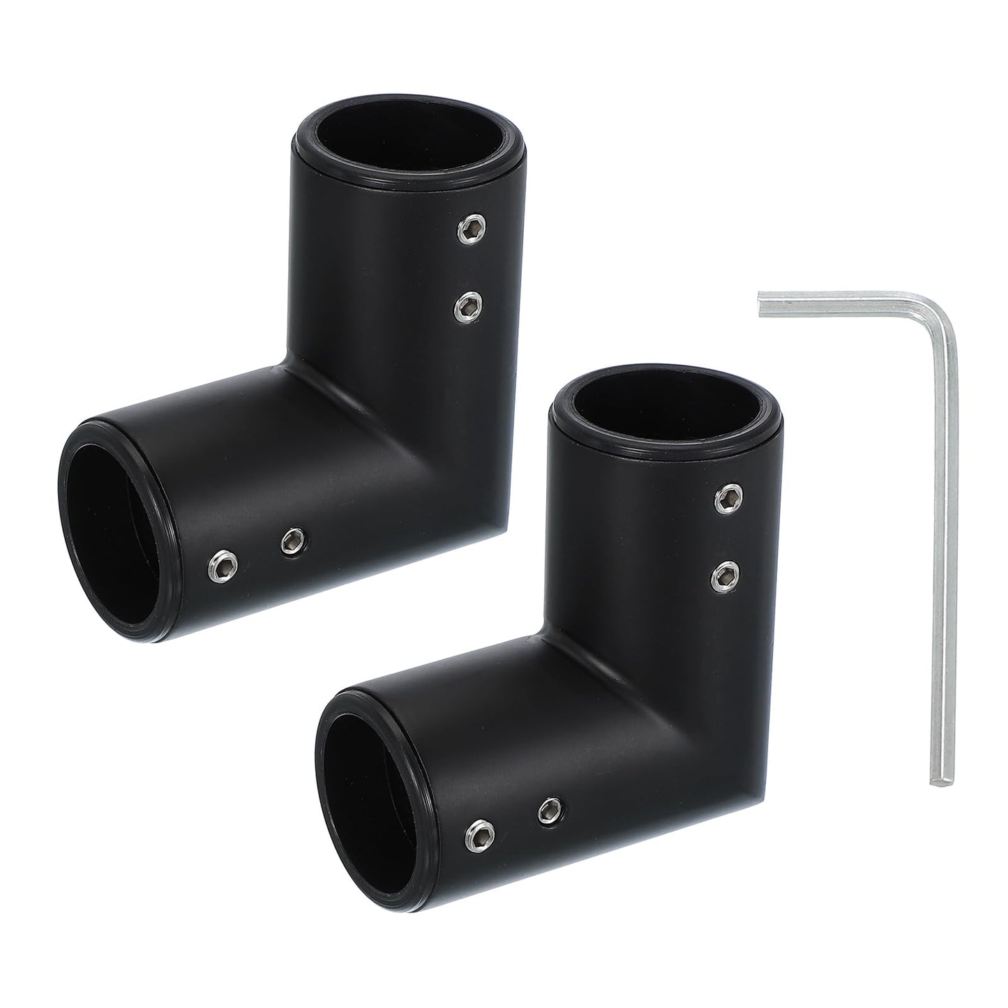 PATIKIL 2 Pcs 90° Black Stainless Steel Curtain Rod Corner Connector with Screwdriver for 3/4 Inch Bay/Corner Window, 2.28" x 2.28" (L*W)