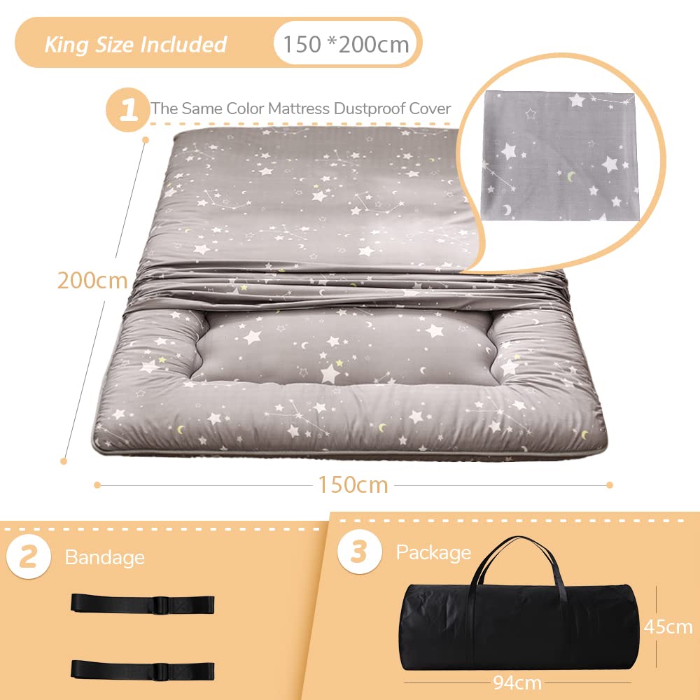 MAXYOYO Japanese Floor Futon Mattress, Thicken Tatami Mat Sleeping Pad Foldable Roll Up Mattress Dormitory Mattress Pad Floor Lounger Pillow Bed