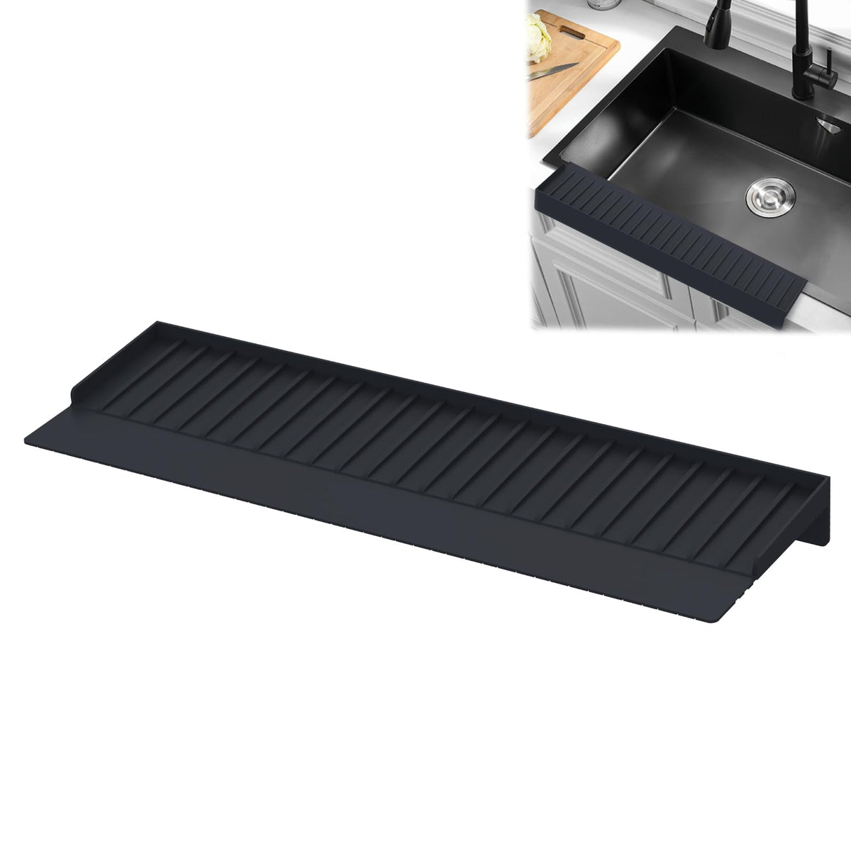 Adorila Silicone Edge Protector Splash Guards, 6" x 20" Bathtub & Kitchen Sink Edge Guard Black