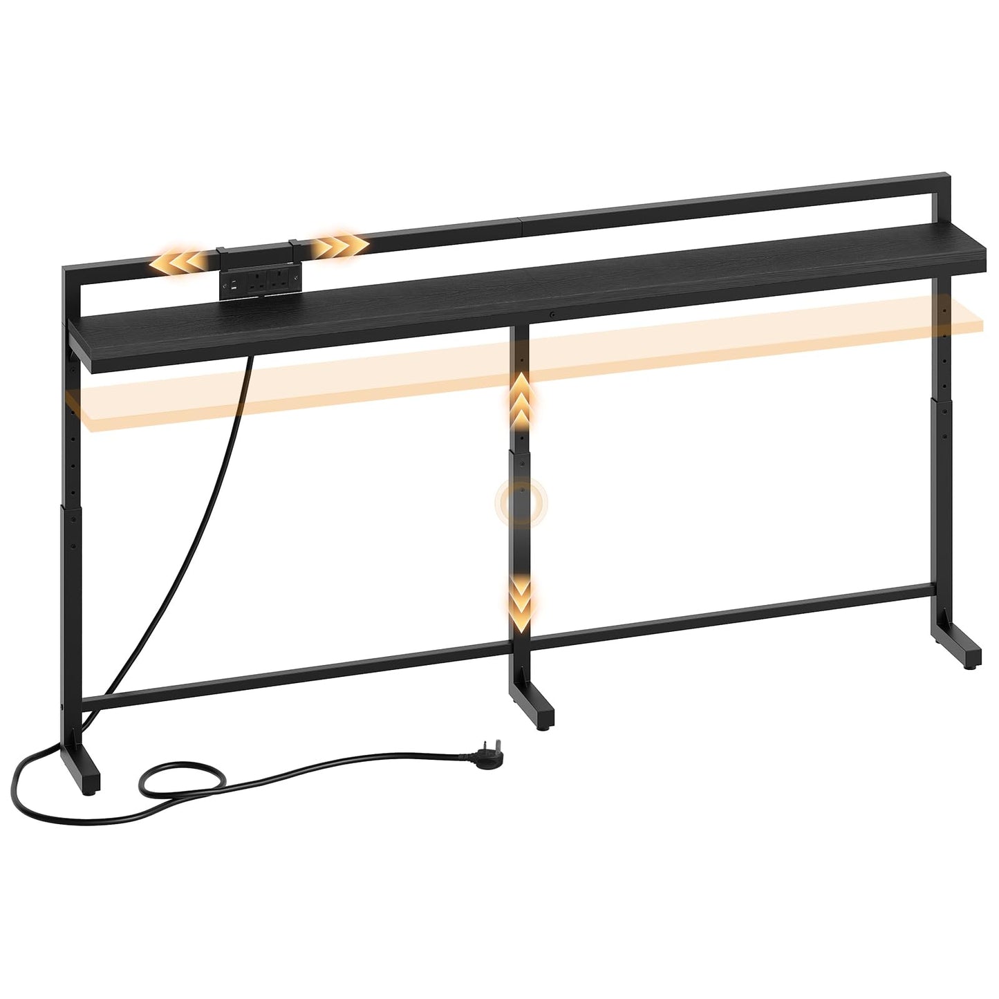 YATINEY 180 cm Slim Console Table with Adjustable Height (70 cm-90 cm), Behind Sofa Table Skinny with Outlet, Long Entryway Table