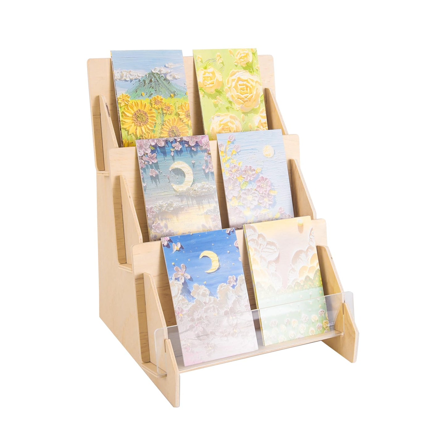 SSYYGET Greeting Card Display Stand, 3 Tier Postcard Display Stand, Portable Card Display Rack, Wooden Retail Display Holder, Magazine Organizer Rack