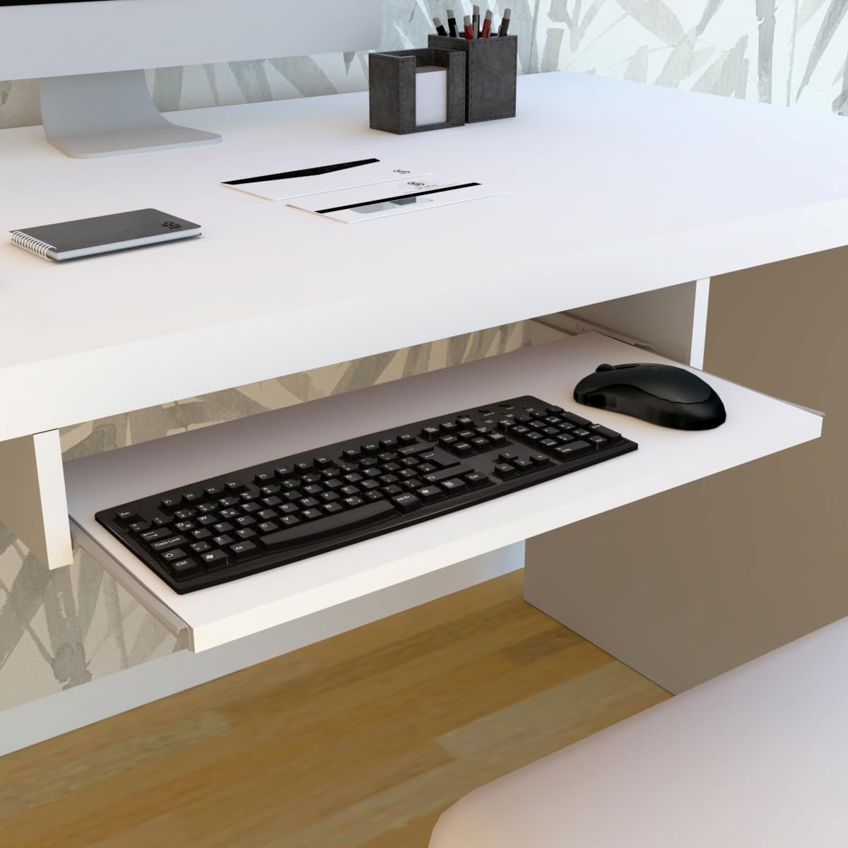 Henor, Removable Wooden Keyboard Stand 70 x 31 x 11 cm Under Desk Under Table White