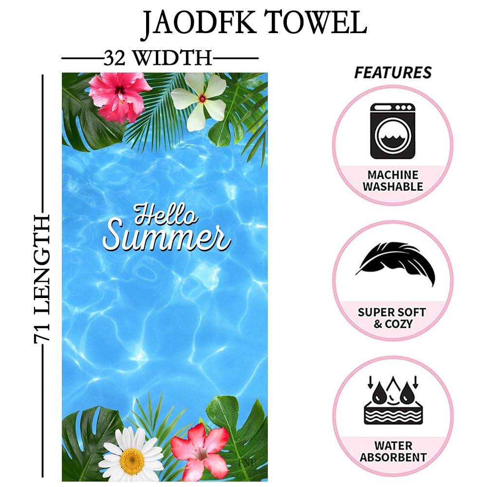 JAODFK Microfibre Beach Towel 71"X32" Quick Dry Lightweight Sand Free Extra Large Thin Towels Travel Essentials For Adults Womens Swim Bath