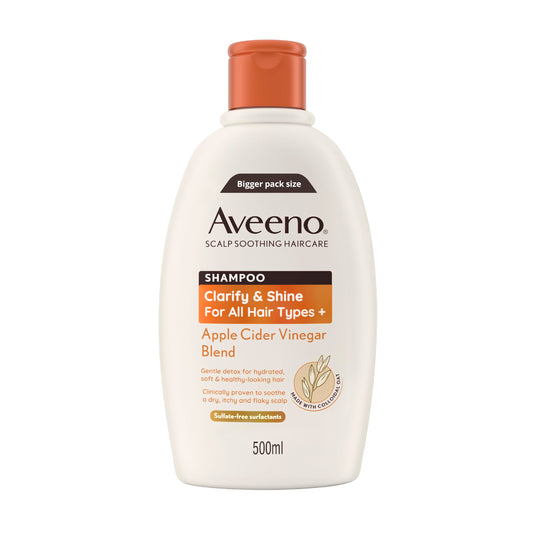Aveeno Scalp Soothing Haircare Clarify & Shine Shampoo, Apple Cider Vinegar Blend, for All Hair Types, Soothes Dry, Itchy & Flaky Scalp, Clinically