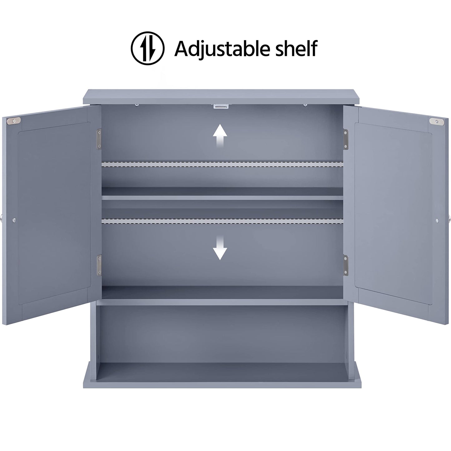 Yaheetech Bathroom Mirror Cabinet, 2 Doors & Open Shelf, Grey