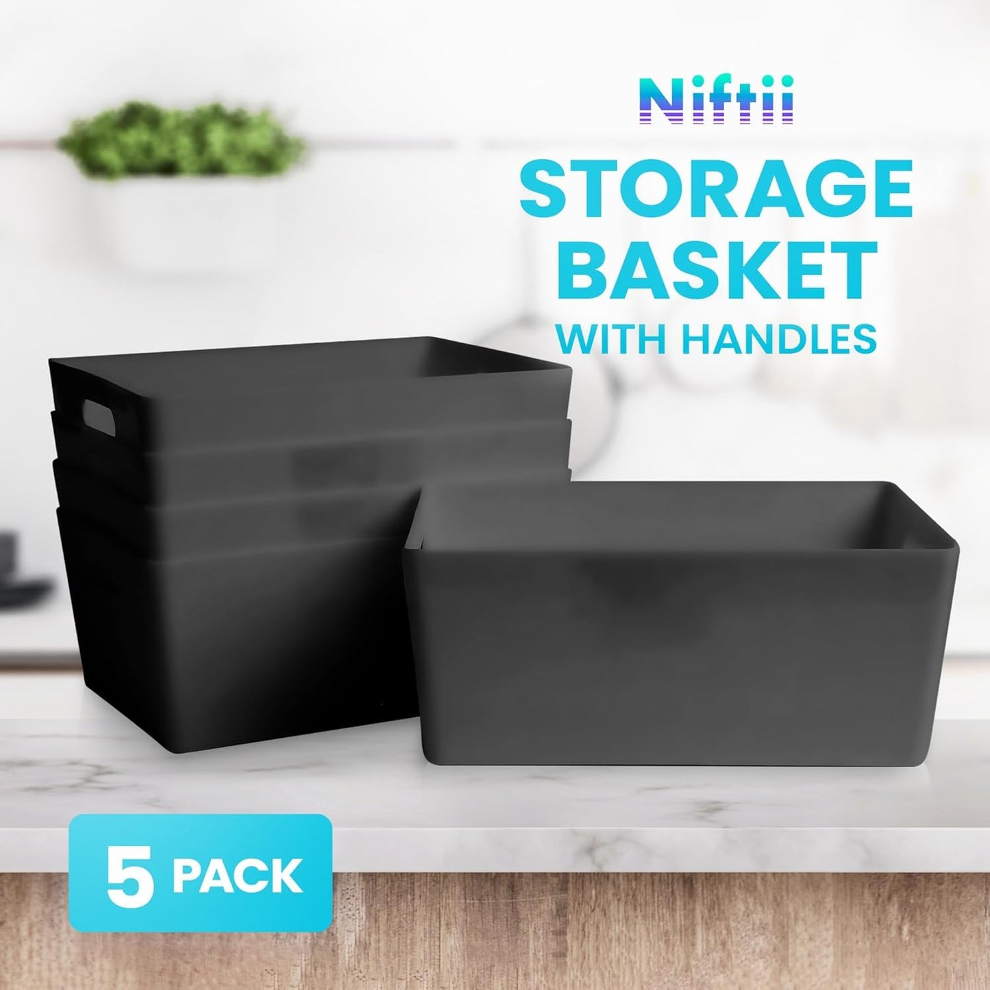 Niftii Storage Boxes | Kitchen Storage & Organisation Baskets 5-Pack 3.9L