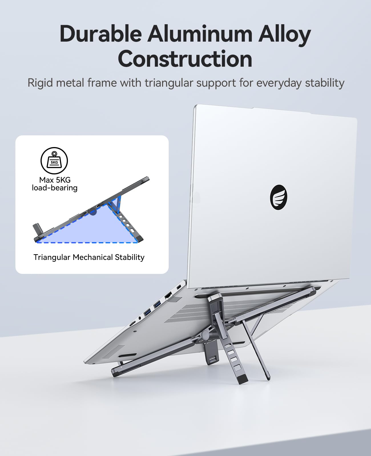 ORICO Portable Laptop Stand for Travel & Desk, Ultra-Compact Foldable Aluminum 3-in-1 Riser for Laptop, Tablet & Phone, 5 Adjustable Heights