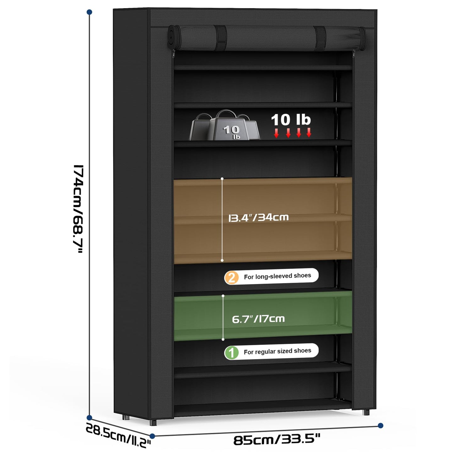 10+1 Tier Shoes Rack with Cover, Shoe Rack Cabinet，Tall Shoe Storage.