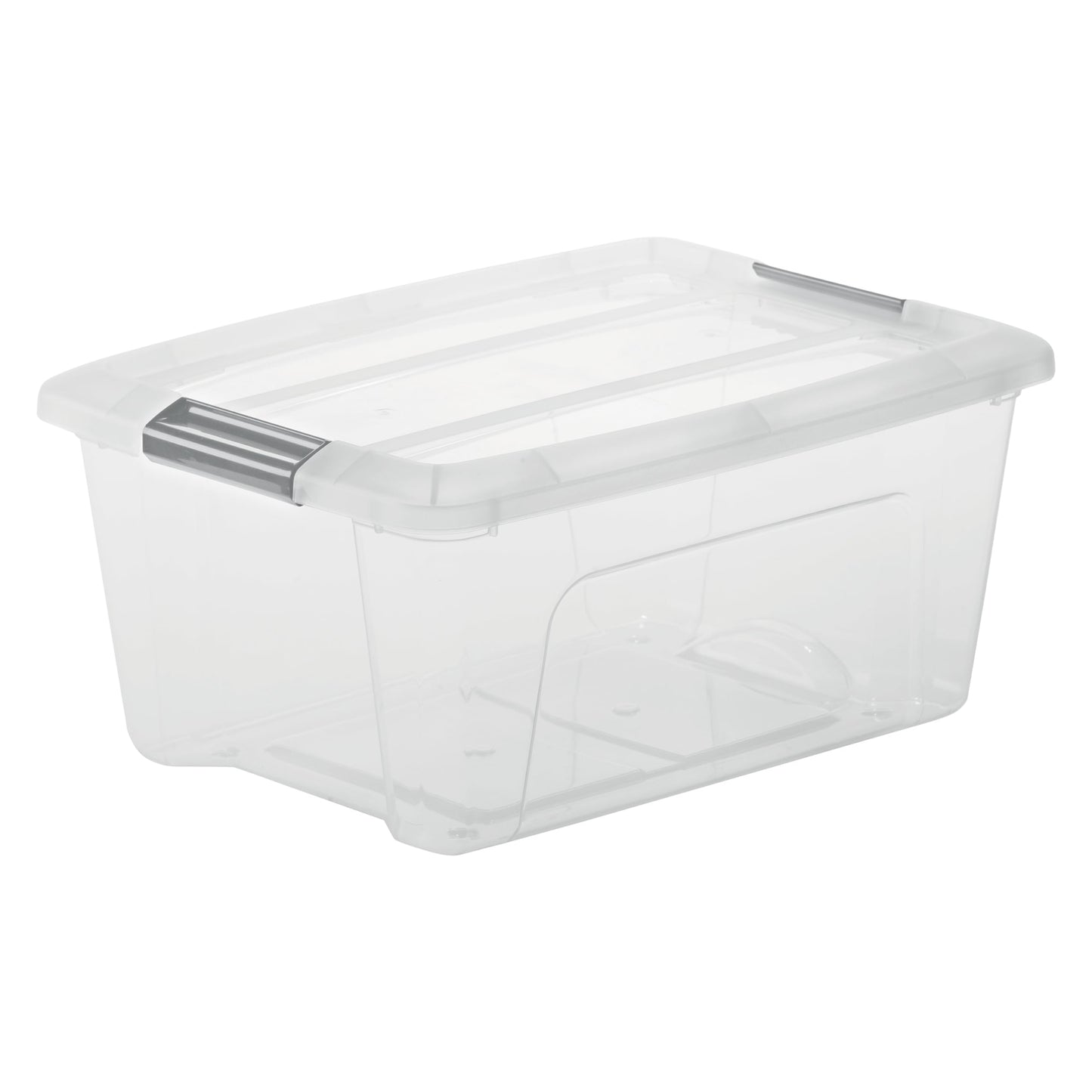 Iris Ohyama Storage Boxes with Lids, 15L, Set of 4, Silver, Secure Buckles, Stackable, Pull-Handles, For Bedroom, Closet, Office, Organisation