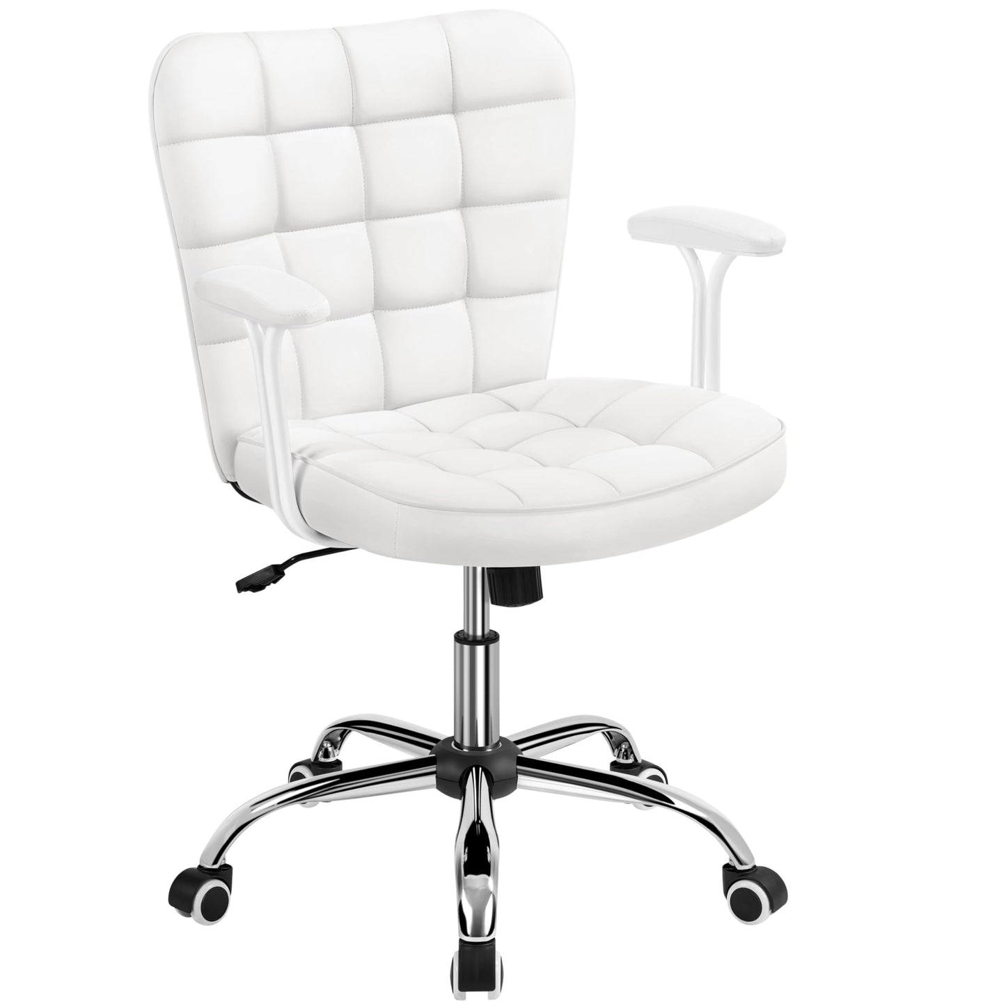 Yaheetech Faux Leather Swivel Vanity Chair with Detachable Armrests, White
