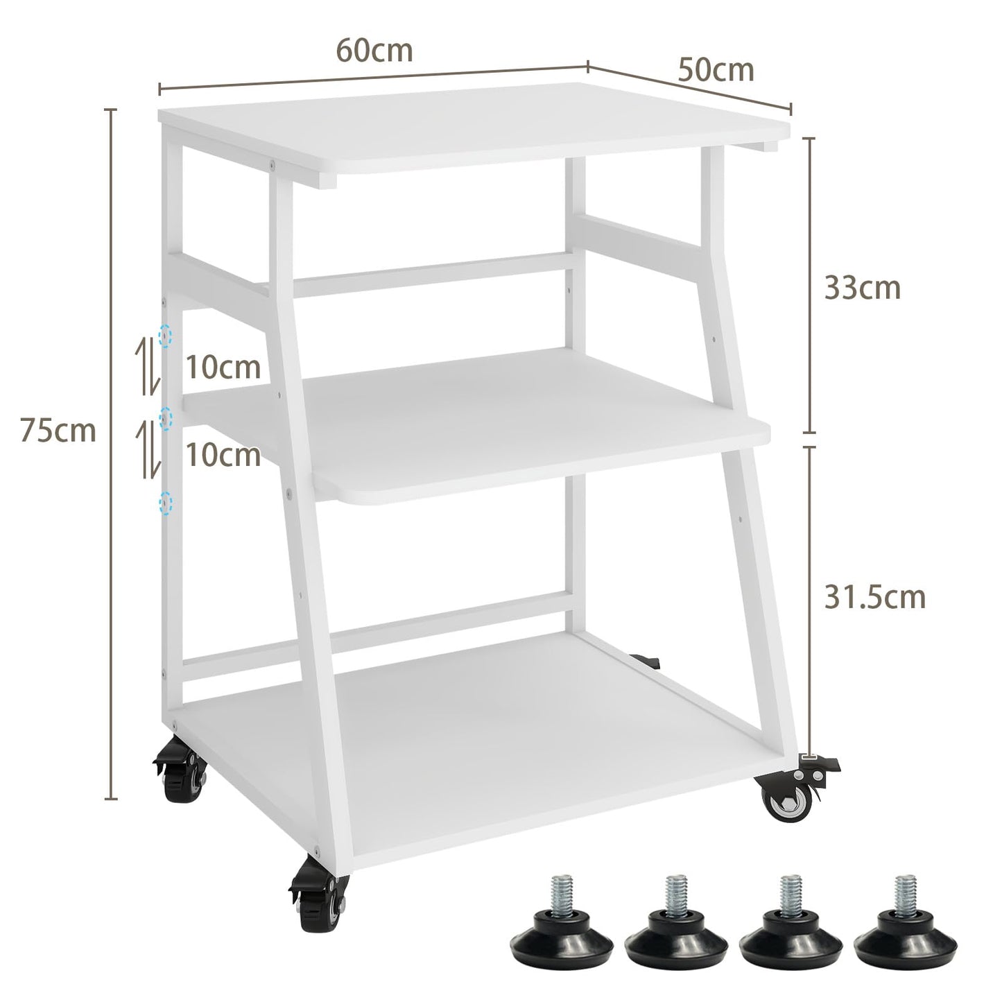 PUNCIA 60x50x75cm Printer Stand, 3 Tier Printer Table with Storage