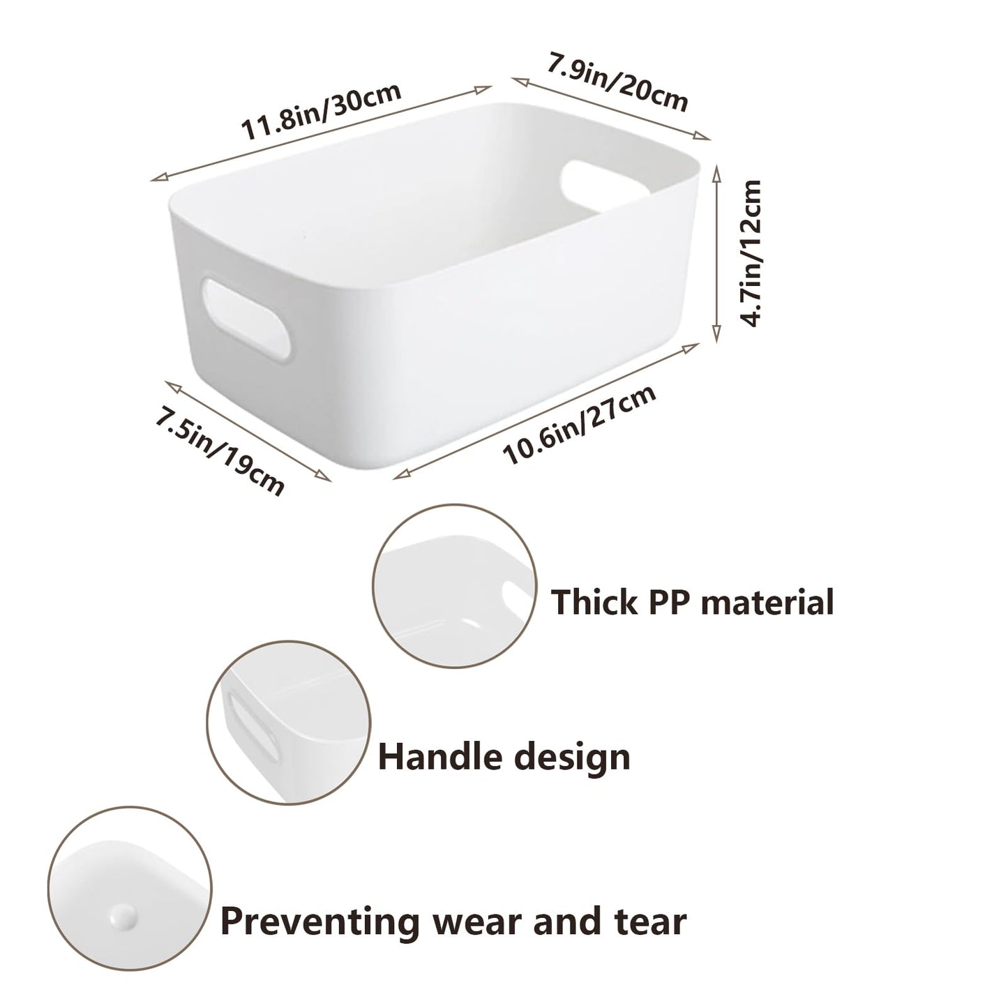 YUNSHANGHE Pack of 10 Storage Boxes Plastic Storage Basket with Handles, 30 x 20 x 12 cm Storage Plastic Box for Kitchen Cabinet Bathroom Shelf