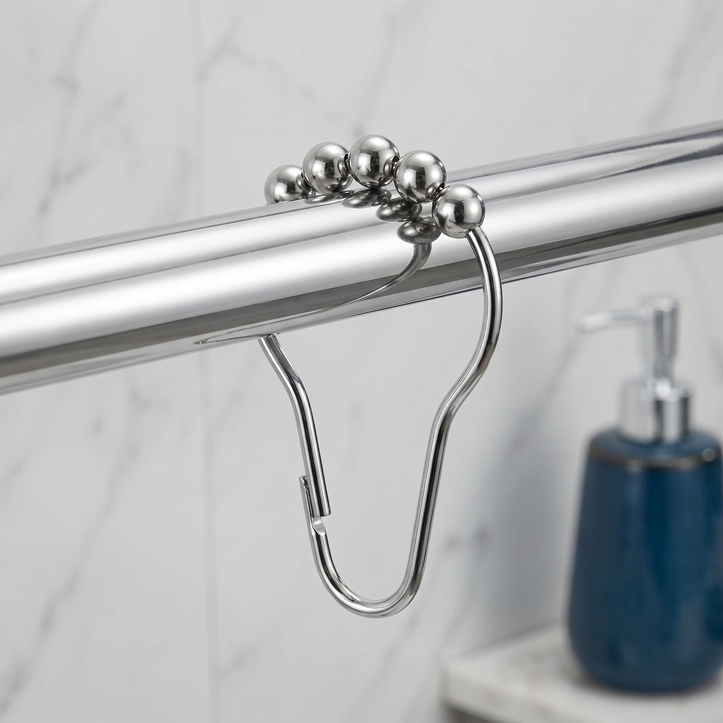 12 Pcs Stainless Steel Shower Curtain Hooks, Rustproof Metal Shower Curtain Rings with Roller Balls