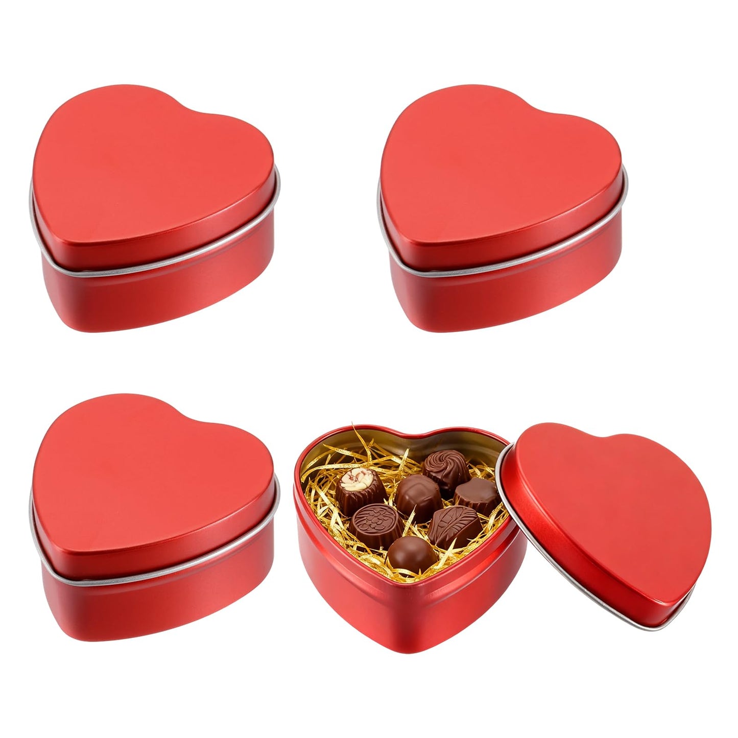 sourcing map 4Pack Metal Tin Box, 2.4x2.3x1.1 Heart Empty Tinplate Containers with Lids