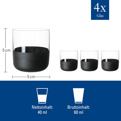 Villeroy & Boch - Manufacture Rock Shot Glass Set/Shot Glass, Set of 4, Crystal Glass with matt Black Base, Capacity 40 ml