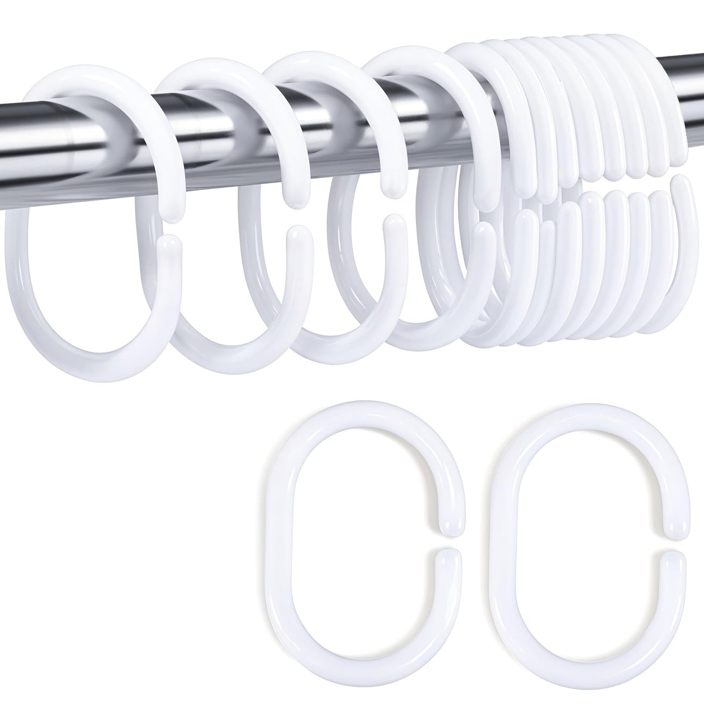 Lanjue 36 Pack Shower Curtain Rings, White Plastic C Hooks