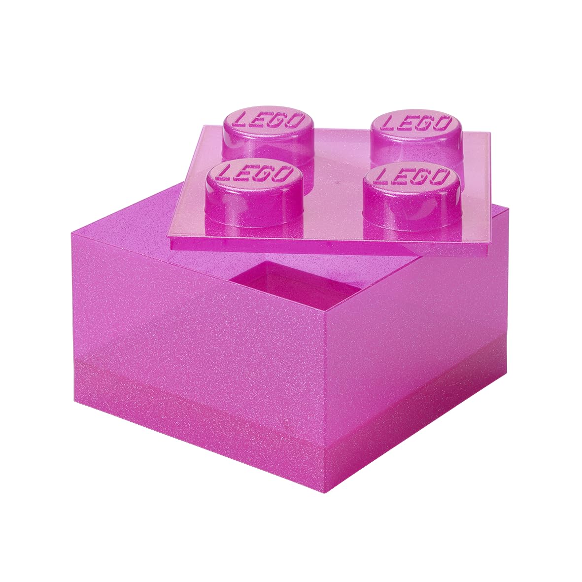 Room Copenhagen LEGO Storage Brick 4 Knobs Glitter Medium Violet - Stackable Plastic Storage Box with Lid for Kids and Adults Desk Organizer and Toy