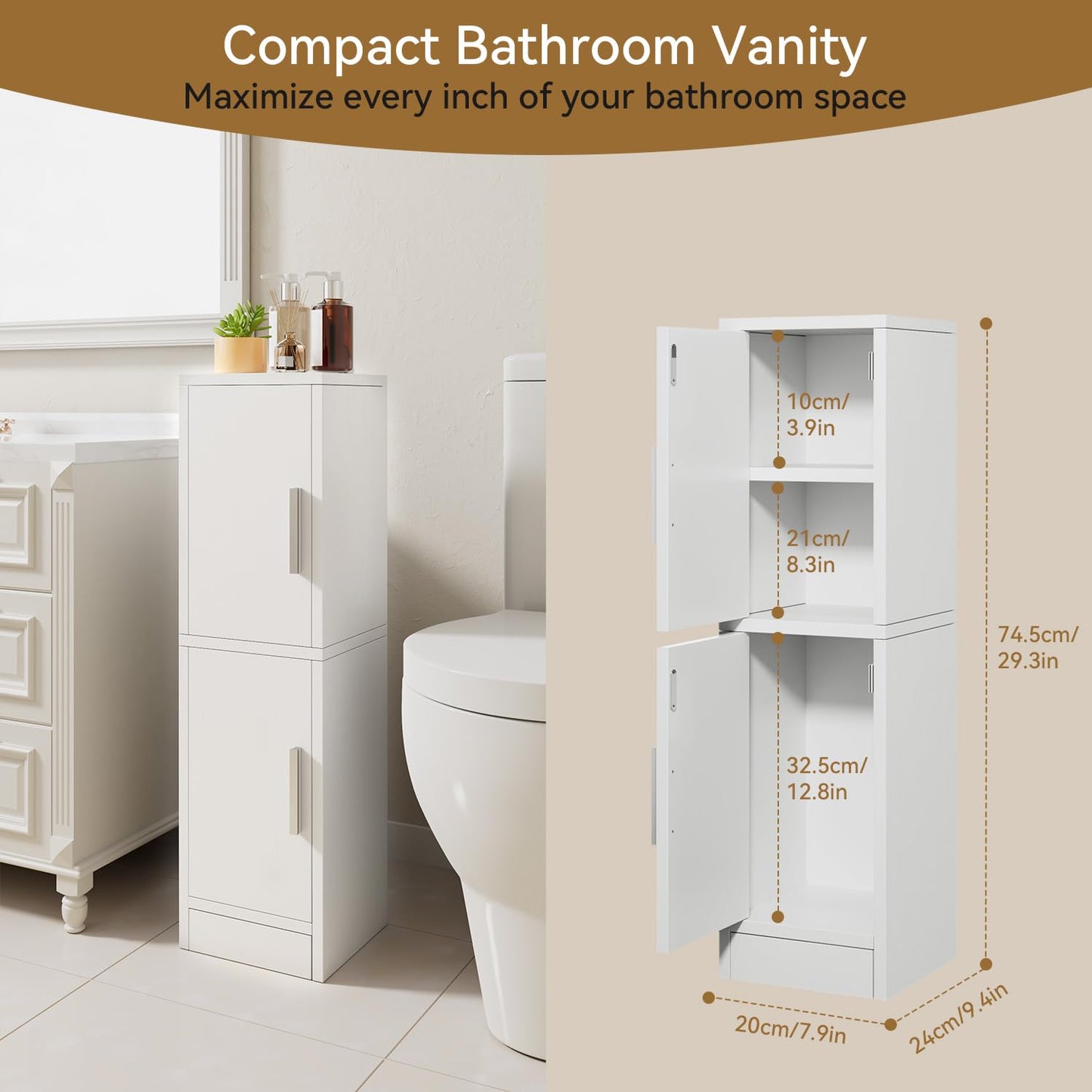 IBUYKE Small Bathroom Storage Cabinet, Narrow Floor Corner Cabinet WBS002W