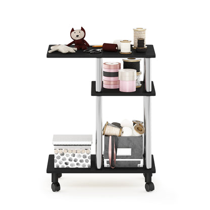 Furinno TURN-N-TUBE Side Table, 3-Tier C-Shape End Table with Wheels, Toolless Assembly Night Stand, Bedside Table with Open Shelf, for Living Room