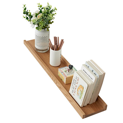 OAKERLAND Wooden Floating Shelves for Wall, Solid Oak Picture Ledge Shelf 32 inch Wall Mounted Oak Display Shelf for Home,Office,Bedroom,Living