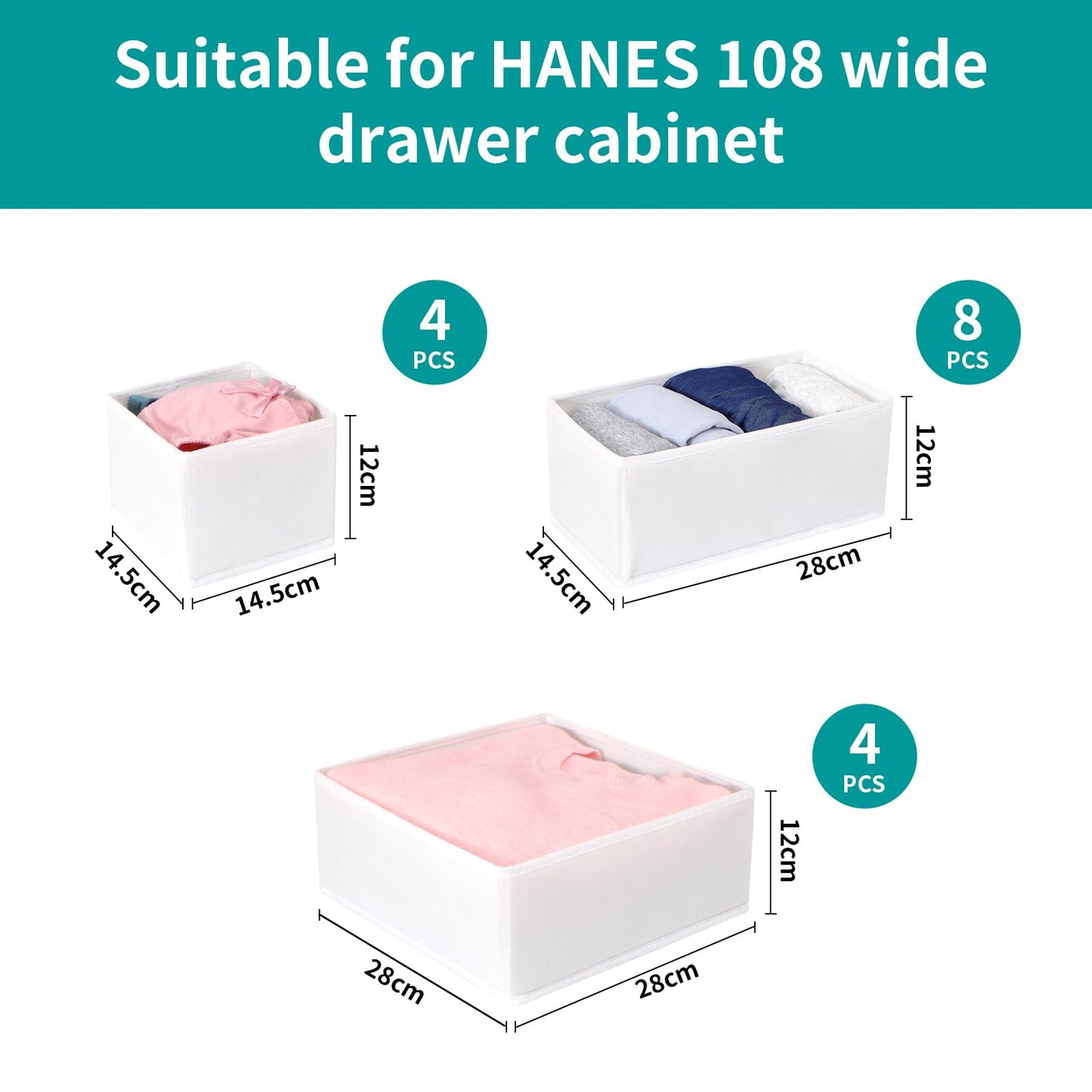 ORLISA 16 Pack Drawer Organiser Set for Hemnes Dressers, Fabric Drawer Dividers & Wardrobe Organisers for Clothes Storage, Underwear