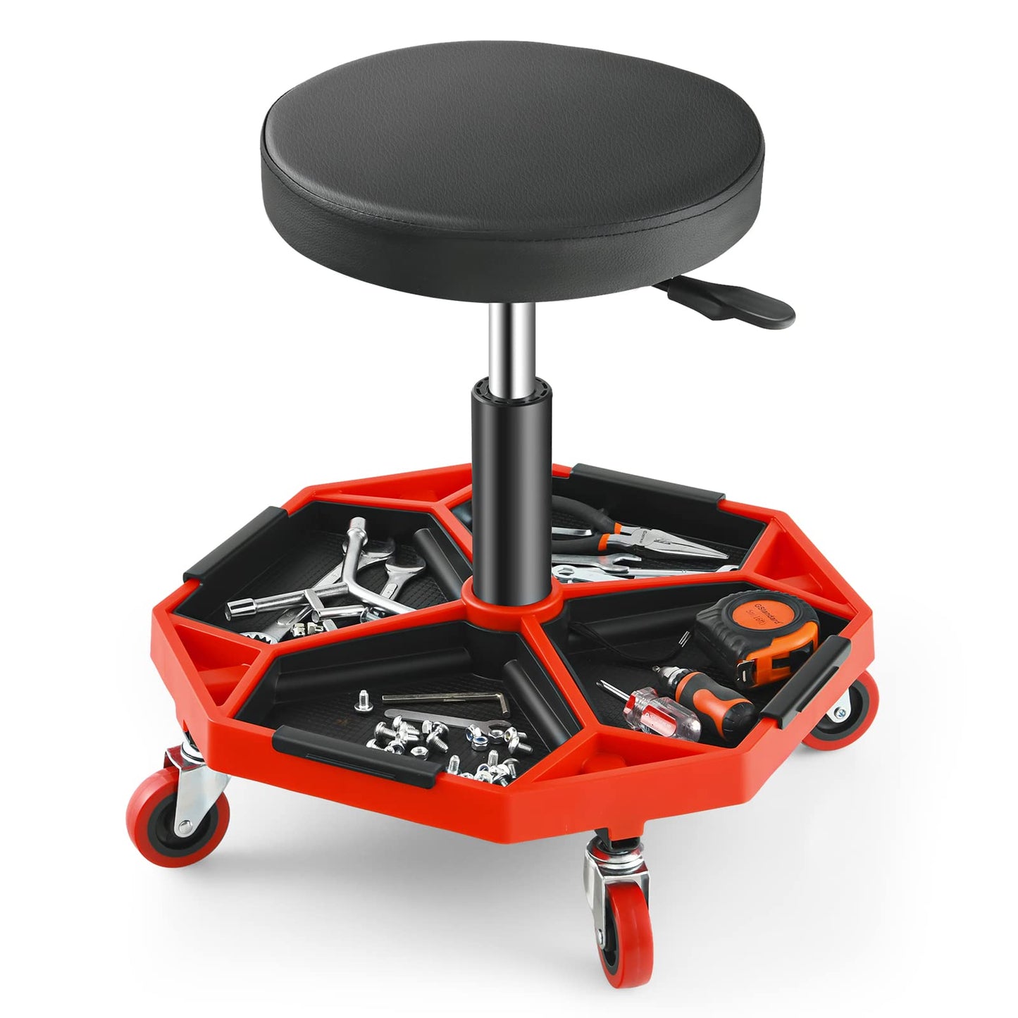 GiantexUK Pneumatic Rolling Mechanic Stool, Adjustable Roller Seat with Removable Tool Tray and 4 Universal Casters