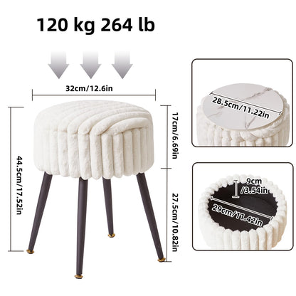 Aibiju Velvet Dressing Table Stool, Round Vanity Stool with Storange, Bedroom Chair with Metal Legs for Home Living Room Fitting Room Bedroom