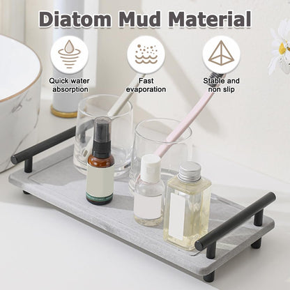 Bathroom Instant Dry Organizer, Diatomaceous Earth Guest Towel Tray with Handles, Water Absorbing Countertop Tray Organizer for Bathroom Kitchen Table