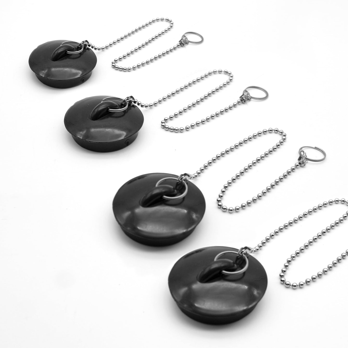 DOJA Barcelona Drain Plug with Chain, 270 mm, Pack of 4, Universal Rubber Sink Plug, Black