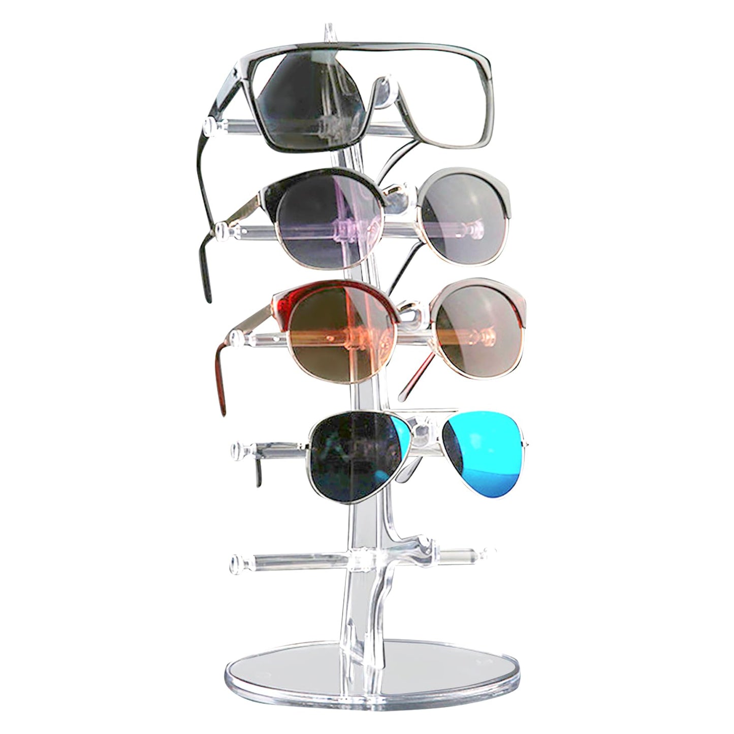 Omevett 5-Pair Plastic Sunglasses Stand - Transparent Sunglasses Holder for Multiple Pairs - Glass Cabinet Display - Eyeglasses Organizer