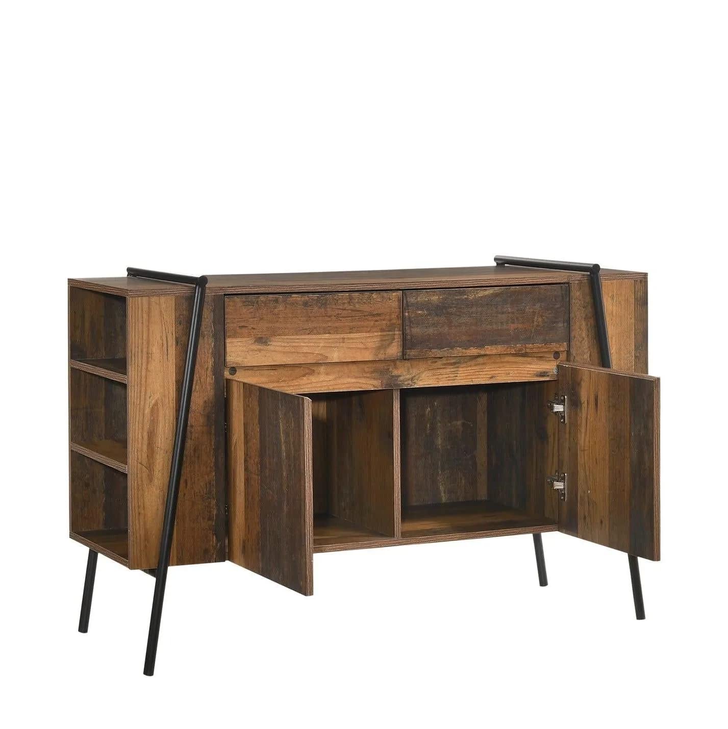Timber Art Design UK Abbey Sideboard Storage Cabinet with 2 Doors 2 Drawers Cupboard Rustic Industrial Furniture Storage Unit For Dining Room