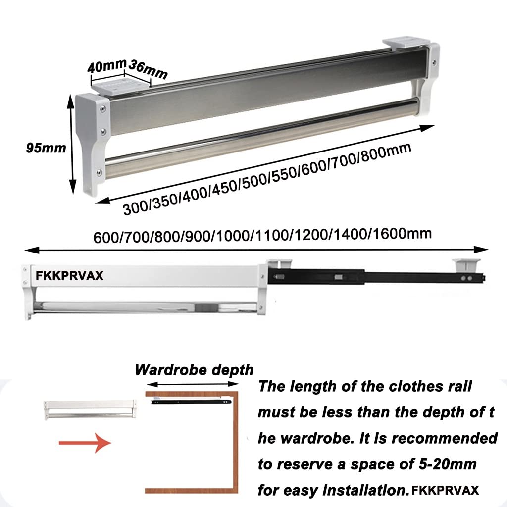 Pull Out Clothes Rail 30-80cm, Steel Extendable Closet Rod For Pants Clothing Storage, Wardrobe Adjustable Clothes Hanger Rail Space Saving