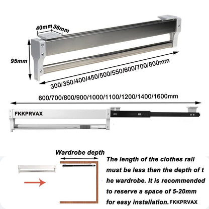 Pull Out Clothes Rail 30-80cm, Steel Extendable Closet Rod For Pants Clothing Storage, Wardrobe Adjustable Clothes Hanger Rail Space Saving