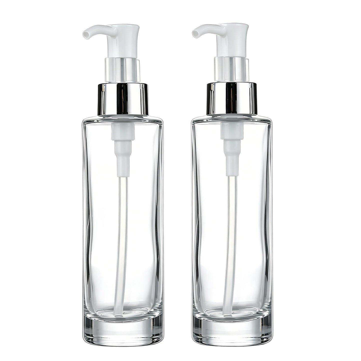 2Pcs 120ML/4OZ Clear Glass Pump Bottles Refillable Liquid Hand Soap Bottle Make Up Cosmetic Dispenser for Shampoo Lotion Home Decor Accessories