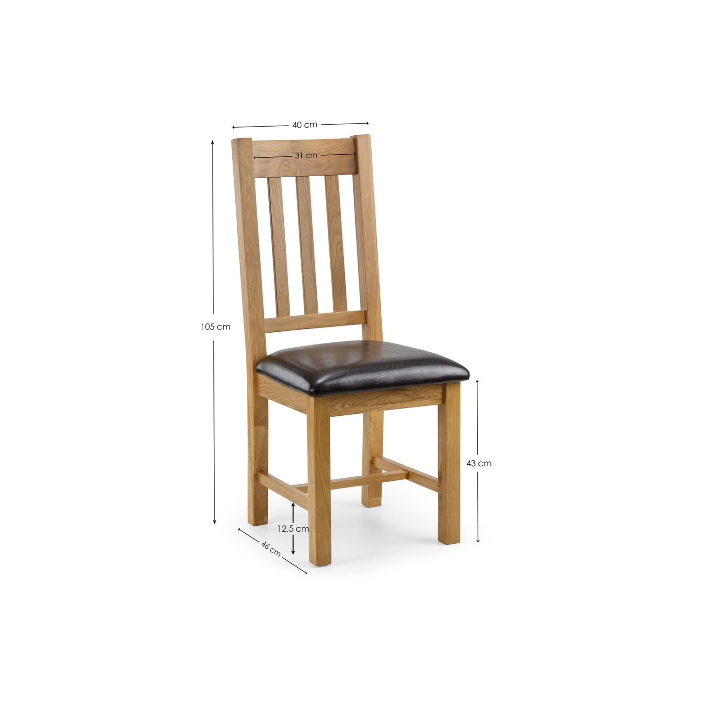 Julian Bowen Astoria Dining Chairs, Set of 2, Solid Oak - H105 x D53cm