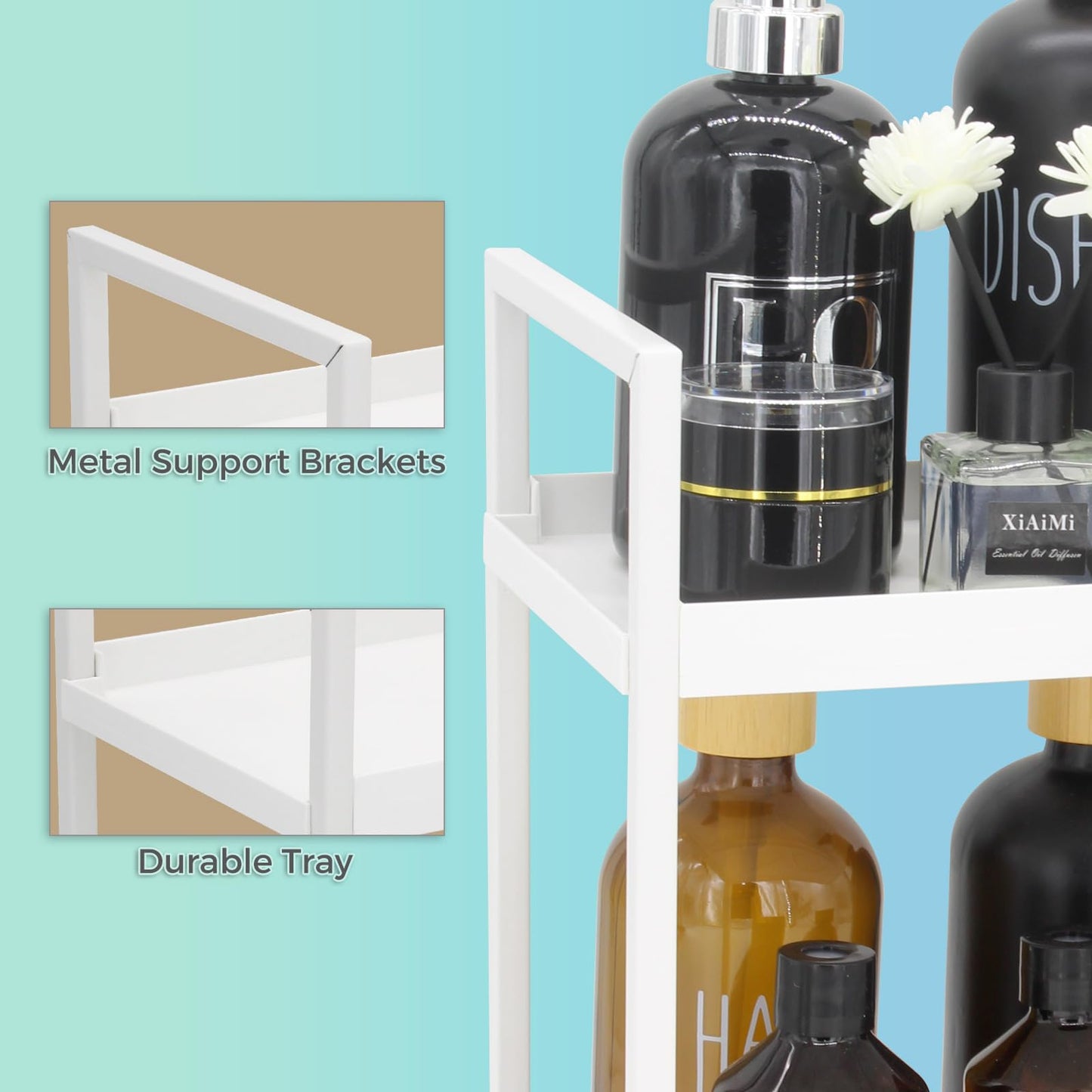 Douzi 2-Tier Bathroom Organiser Shelf, Makeup & Toiletries Storage Rack for Bedrooms, Kitchens & Sink Units, Cosmetic Organiser Rack-White