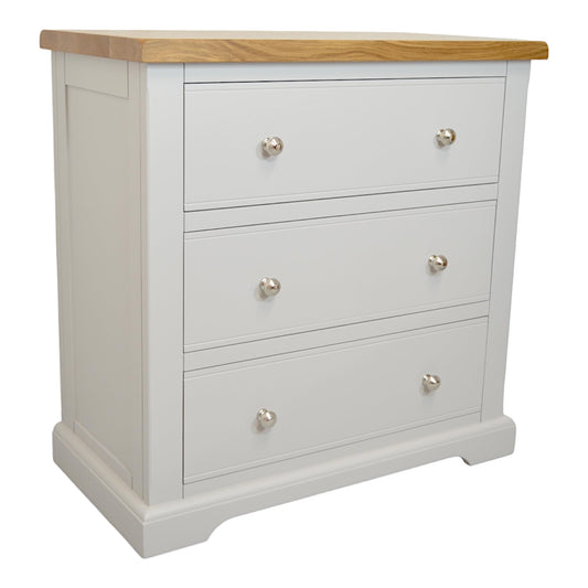 GROFurniture 3 Practical Deep Drawers Chest of Drawers for Bedroom, Low Height Painted White or Grey Storage Chest with Oak Top, Good Storage Drawers,