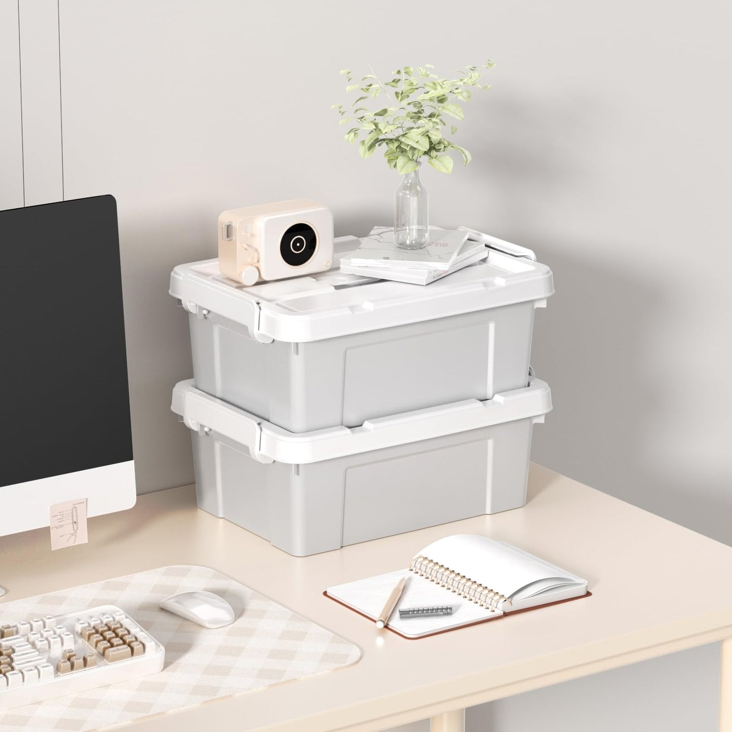 Cetomo 15L*6 Storage Boxes, Carry Plastic Storage Box with Lids, Organizing Container with Handle and Secure Latching Buckles, Stackable, Nestable