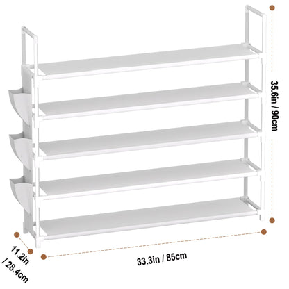 OYREL Shoe Rack 5 Tier 20-25 Pairs Shoes, Shoe Storage Large with Side Bag