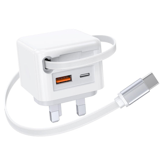 Upgraded 40W USB C Charger Block with Retractable Type C Cable,3-in-1 Fast USB C Wall Plug,Portable Multiport PD3.0 Power Adapter for iPhone
