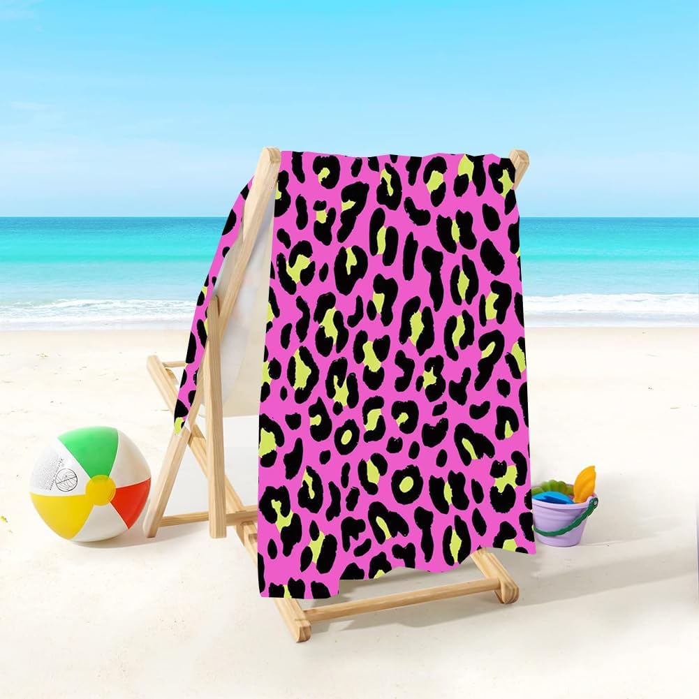 JynxtoyZeal Pink Leopard Print Microfibre Beach Towel,Quick Dry Towel,Absorbent Lightweight Sand Free Towel for Travel, Swimming, Camping