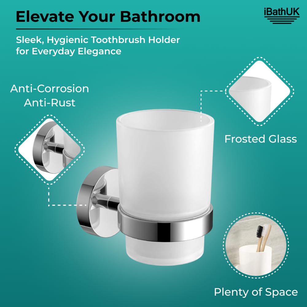 iBathUK Modern Chrome Toothbrush Holder Wall Mounted Tumbler Bathroom Accessory ACC107
