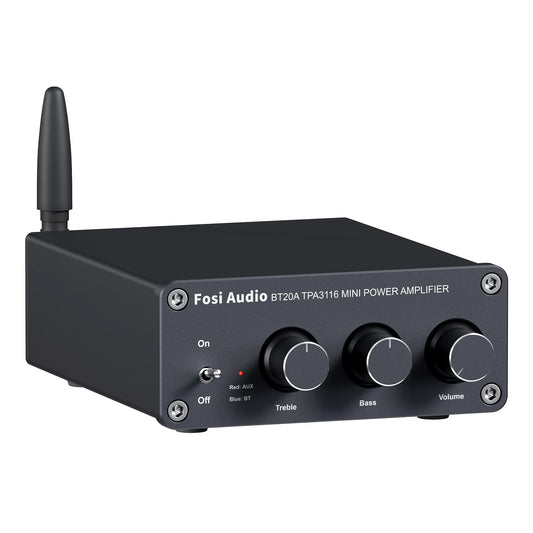 Fosi Audio BT20A Bluetooth Amplifier for Speakers, Mini Stereo 2 Channel Amp Class D, with TPA3116 Chips 100W x 2 and Bass Treble Controls, for Home