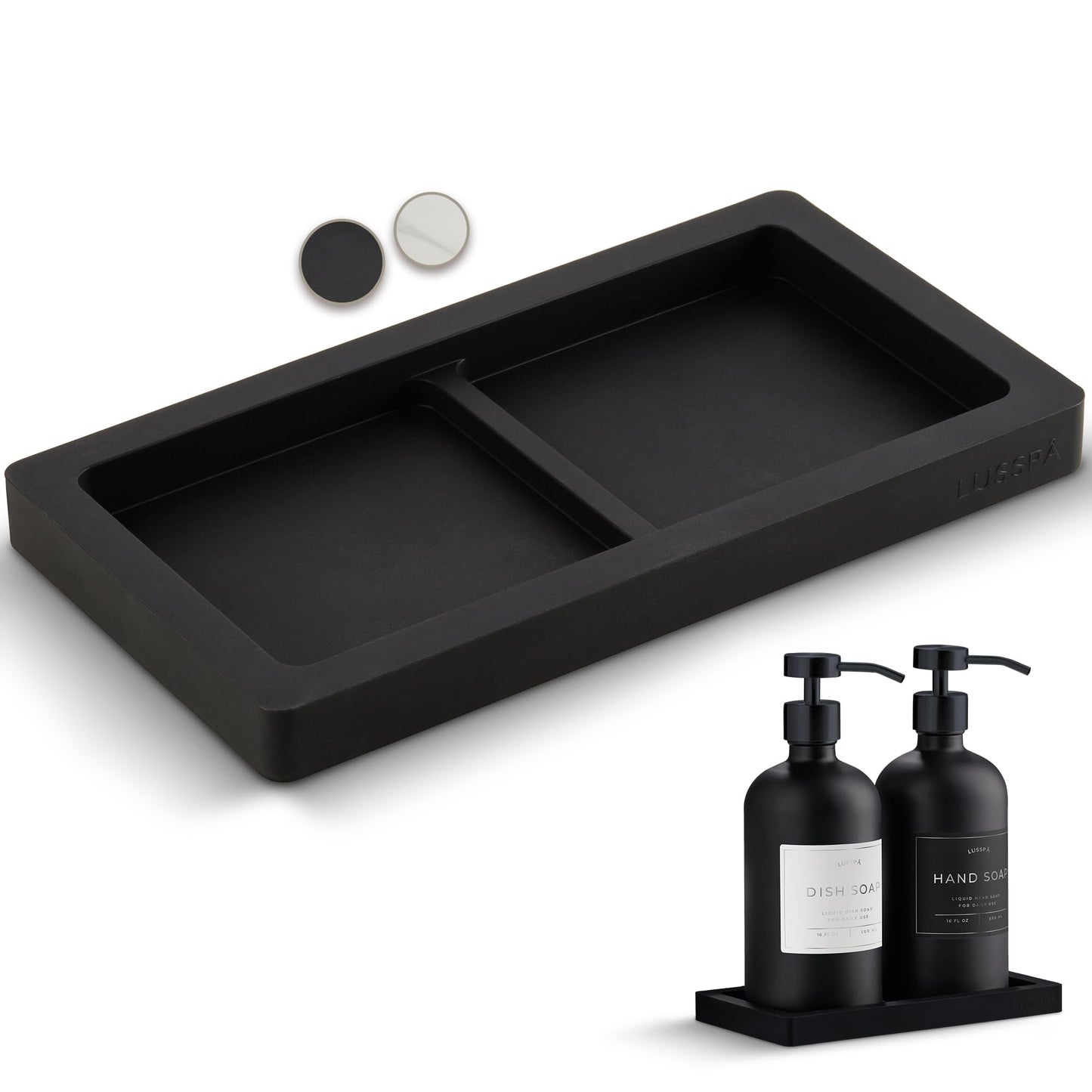 Countertop and Vanity Tray – Small Silicone Tray for Soap Dispenser Bottles, Bathroom Organiser, Dish Soap Holder for Kitchen Counter