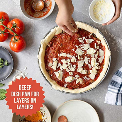 Chef Pomodoro Chicago Deep Dish Pizza Pan 12 Inch, Hard Anodized Aluminum Pizza Pan for Oven, Pre-Seasoned Bakeware Kitchenware, Non-Stick Round Pizza Pans 12-Inch (30 cm)